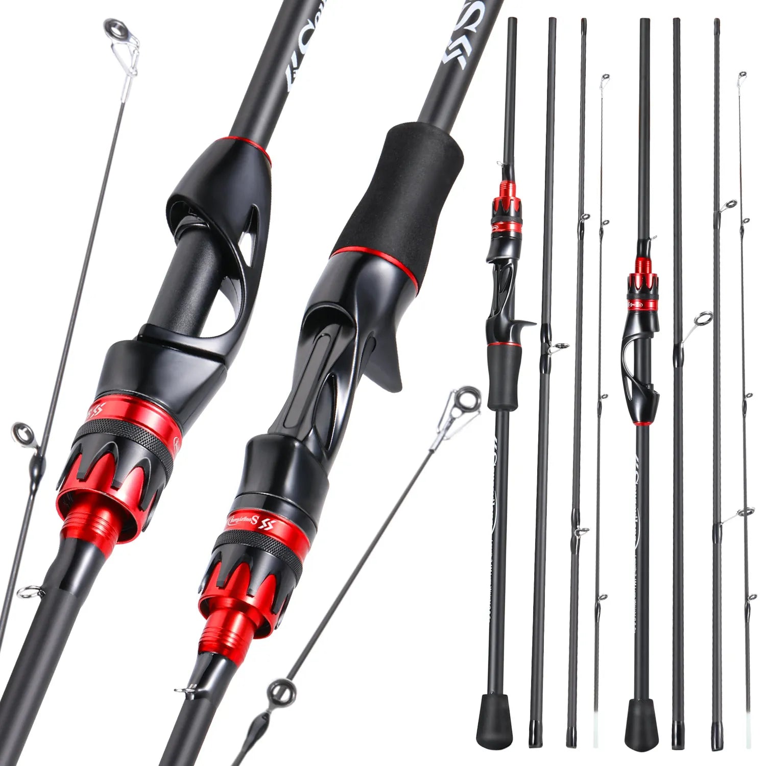 Sougayilang Fishing Pole, 2PC Spinning Rod with EVA and Cork Handle Grip,  Baitcasting Rod for Freshwater Fishing Rod